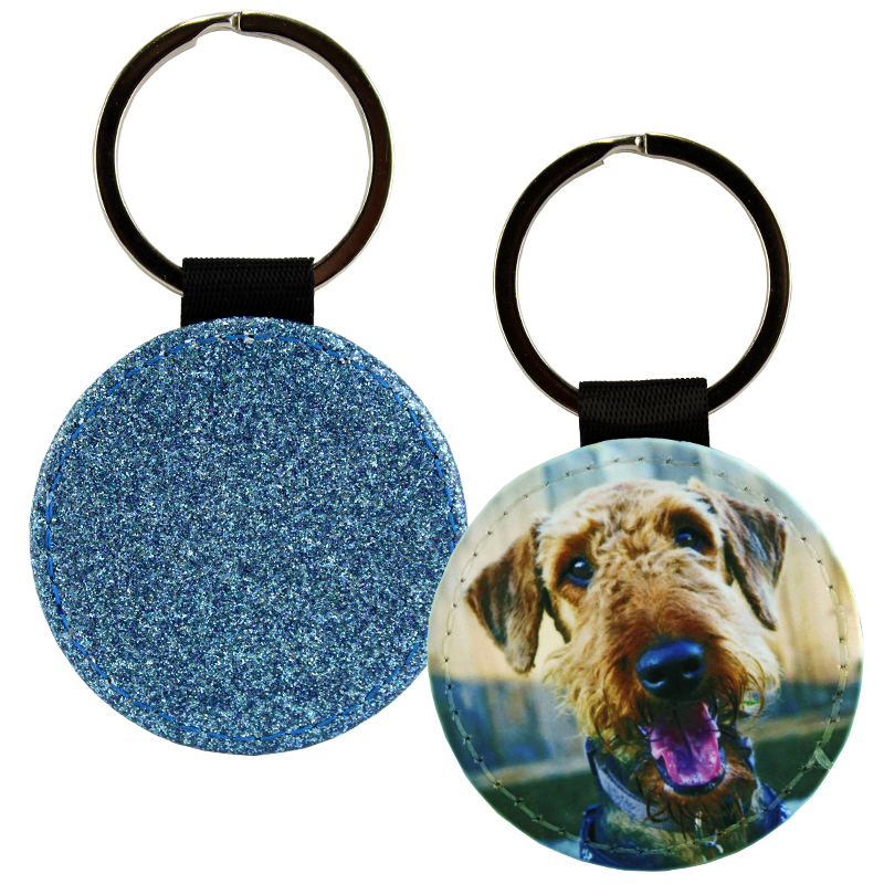 Keychain, PL,1S, Blue glitter, Round 2"