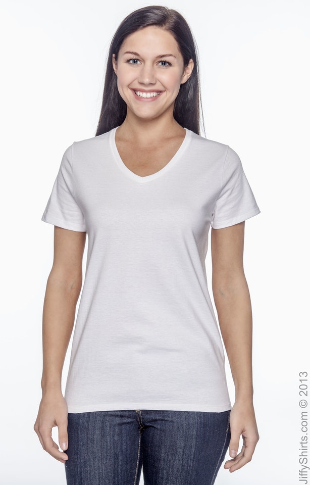 [SS-5780WhiteS] Regular Women V-Neck Short Sleeve T-Shirt (S, White)